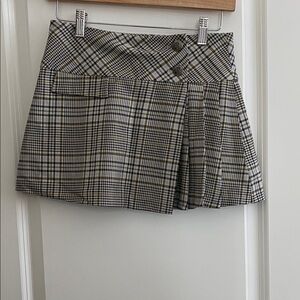 Zara Checkered Pleated Skirt with Button Detail